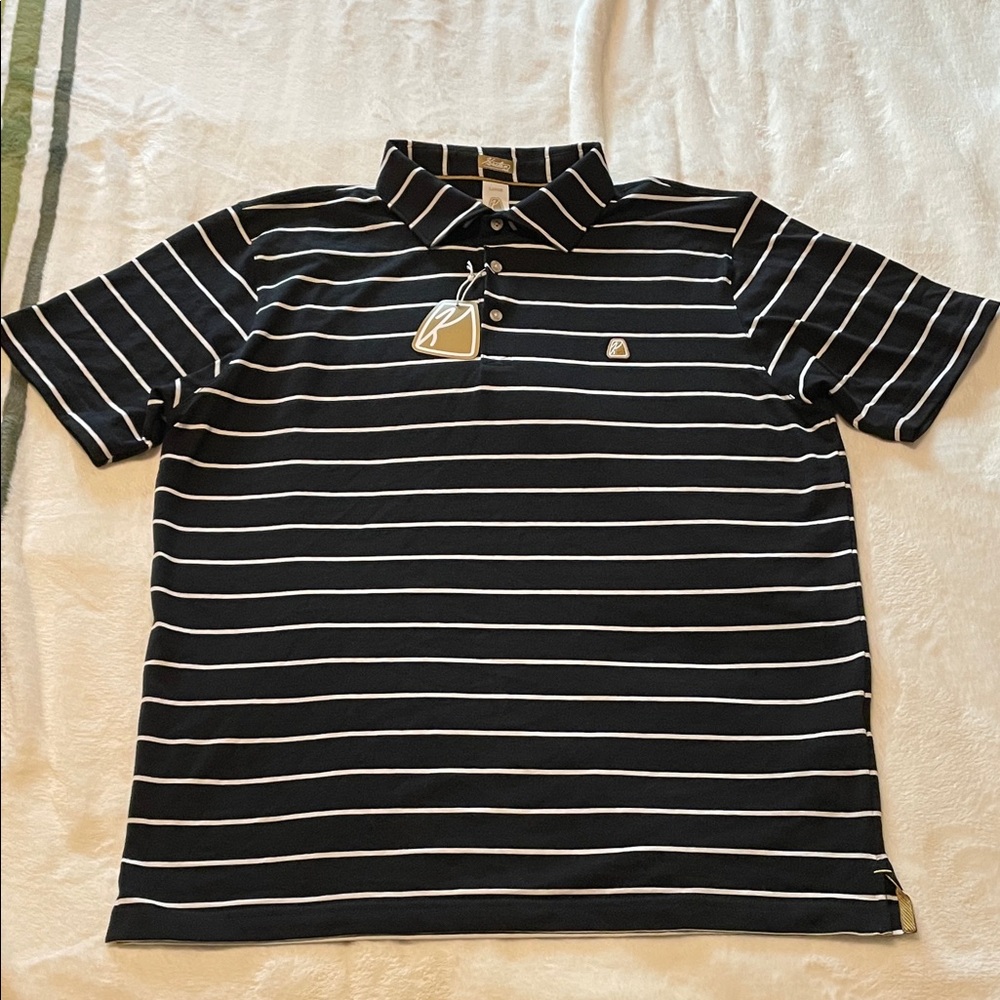 New with tags Ping Karsten Polo size Large navy and white stripe polo golf